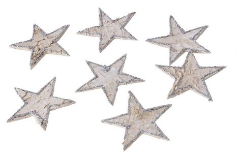 Brezové hviezdy so strieborným glitrom 7cm 1ks